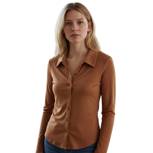Aritzia Tops - Aritzia Wilfred Mocha Moose/Terracotta Button Down Top